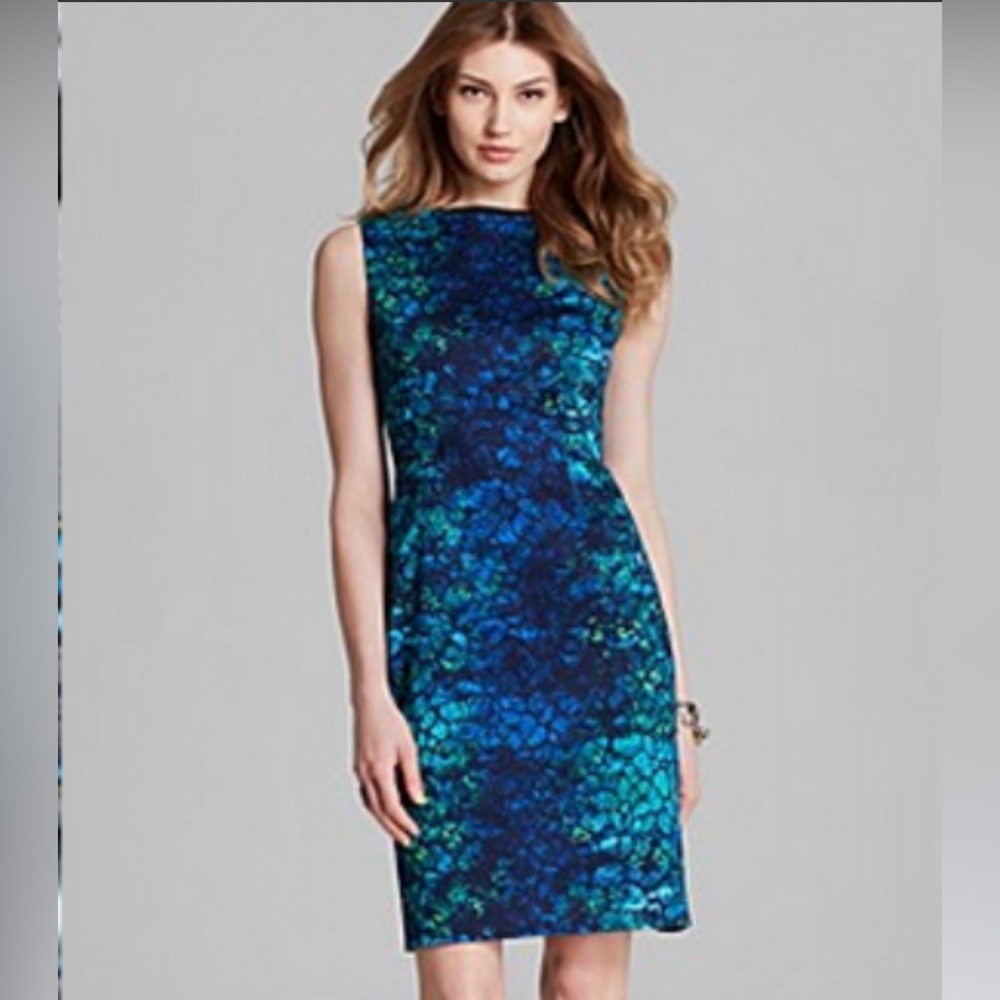 T Tahari Blue Green Floral Print Mini Dress